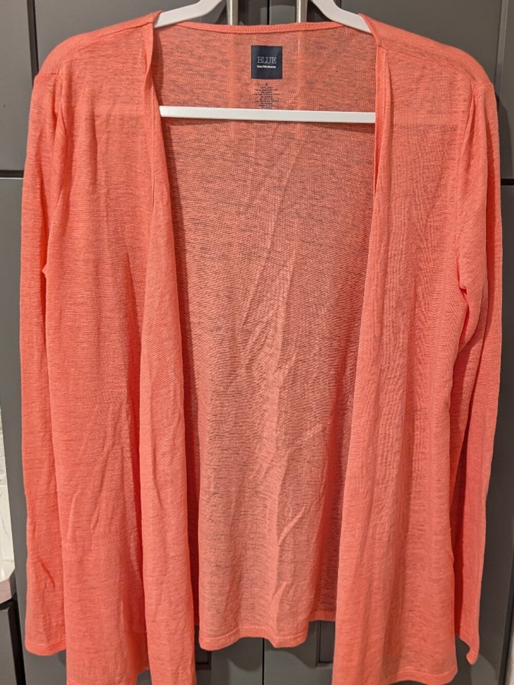 NWOT Women Small Saks Fifth Avenue BLUE 100% Linen Kimono Open Cardigan Sweater